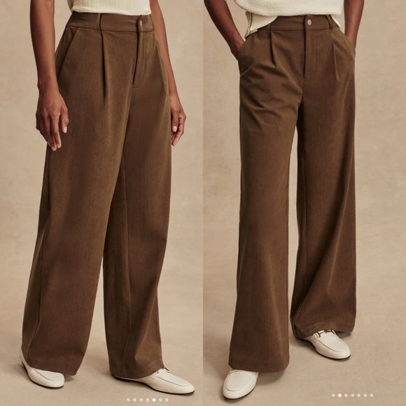 Varley Rocio Wide Leg Pants in Desert Palm Brown Pleated Corduroy Size Large - Picture 2 of 16